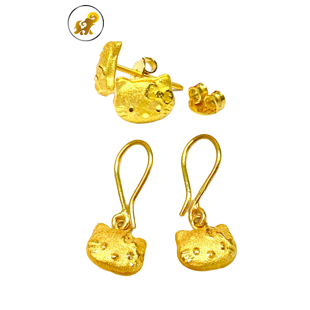 TBS ต่างหูทองครึ่งสลึง แมวKT แป้นทอง หนัก 1.9 กรัม ทองคำแท้ 96.5% ขายได้ จำนำได้ มีใบรับประกัน
