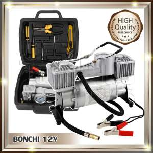 BONCHI ปั๊มลมมินิ 12V ปั๊มลมรถยนต์ ปั๊มลมไฟฟ้า ปั๊มเติมลมยาง 2ลูกสูบ 200PSI พร้อมอุปกรณ์เครื่องมือช่าง และ ชุดปะลมยาง MINI AIR COMPRESSOR BONCHI ปั๊มลมมินิ 12V ปั๊มลมรถยนต์ ปั๊มลมไฟฟ้า ปั๊มเติมลมยาง 2ลูกสูบ 200PSI พร้อมอุปกรณ์เครื่องมือช่าง และ ชุดปะลมยาง MINI AIR COMPRESSOR