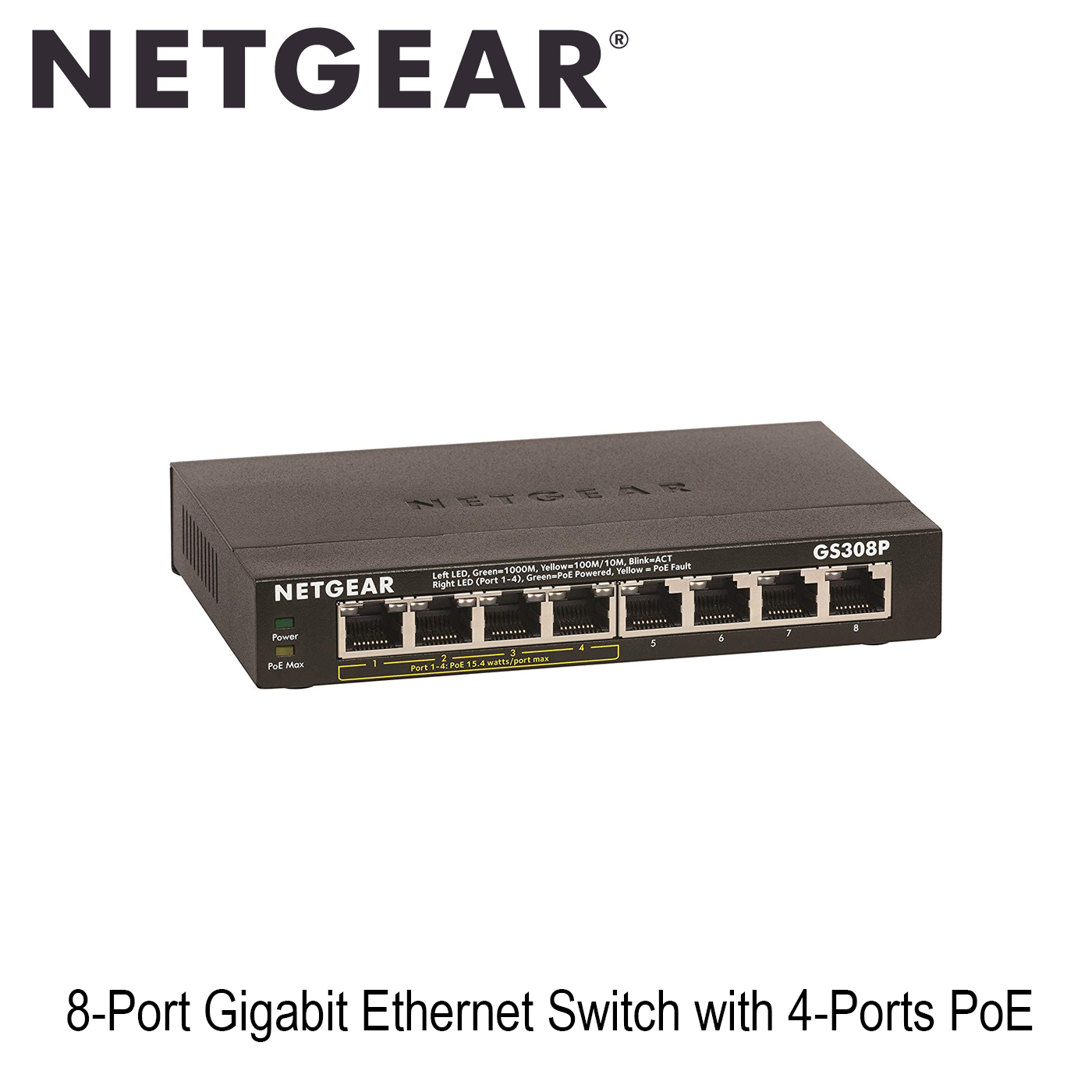 NETGEAR GS308P 8-Port Gigabit Ethernet Unmanaged Switch, 4xPoE ประกันศูนย์ไทย