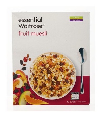 Waitrose Essential Fruit Muesli เวทโทรส เอสเซนเชี่ยล ฟรุ๊ต มูสลี่ 500g.