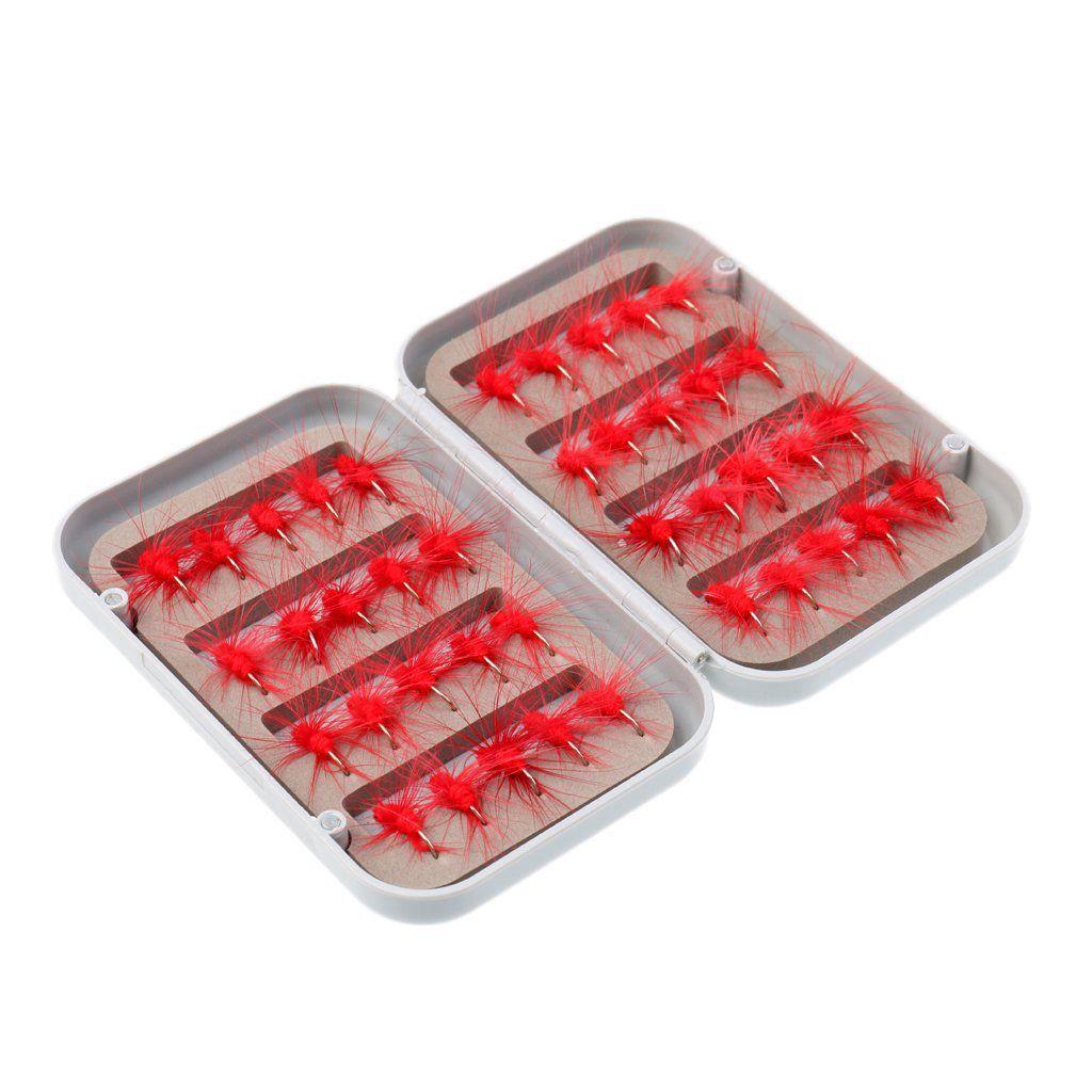 40 Pieces Red Single Hook Fly Fishing Trout Flies Fly Tackle Set Fly Fishing Lure with Box - Red