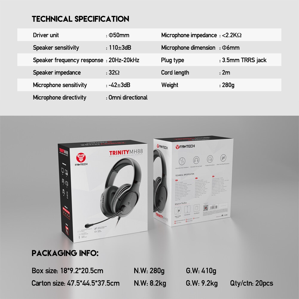 FANTECH รุ่น MH88 TRINITY Gaming Headset มี 3สี ดำ ชมพู ขาว ระบบ 2.1 หู ...