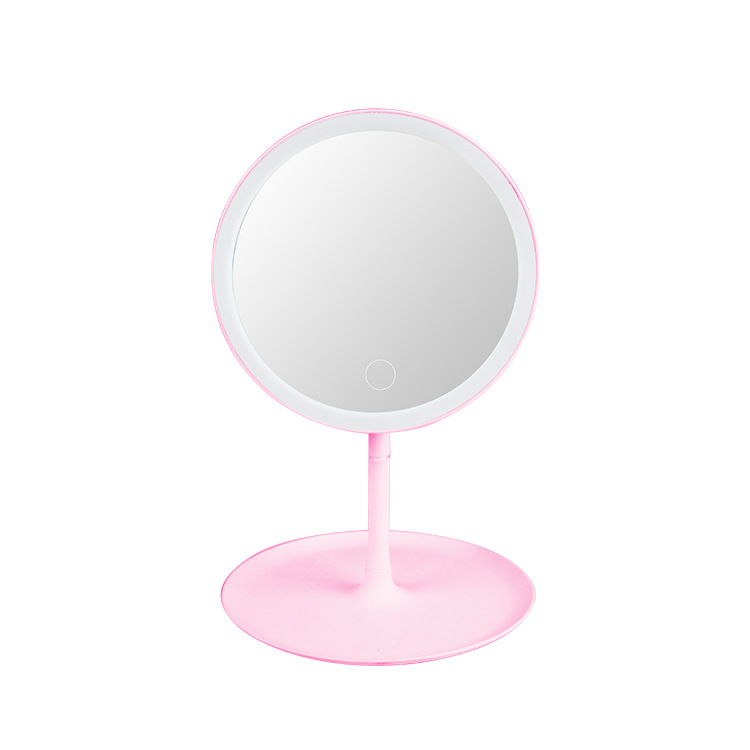 กระจกแต่งหน้าพร้อมไฟLED ปรับความสว่างได้3ระดับ ทรงกลมปรับความสว่างโดยการแบบสัมผัส  LED Make up mirror Lighting Mirror  LED Mirror with storage Touch Screen Travel Mirror สี ​สี​ชมพู สี ​สี​ชมพู