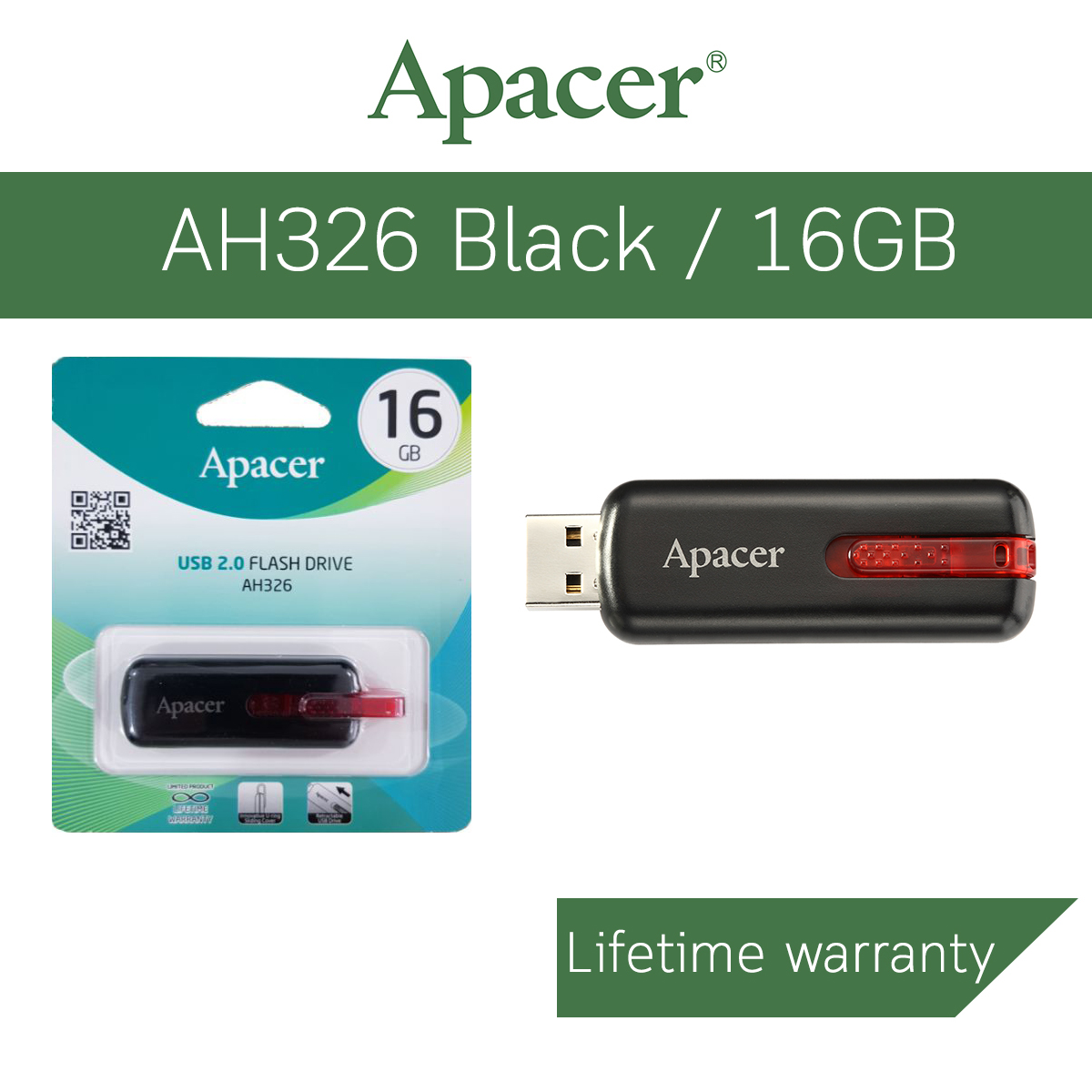 APACER FLASH DRIVE รุ่น AH326 ความจุ 16 GB รับประกัน LifeTime