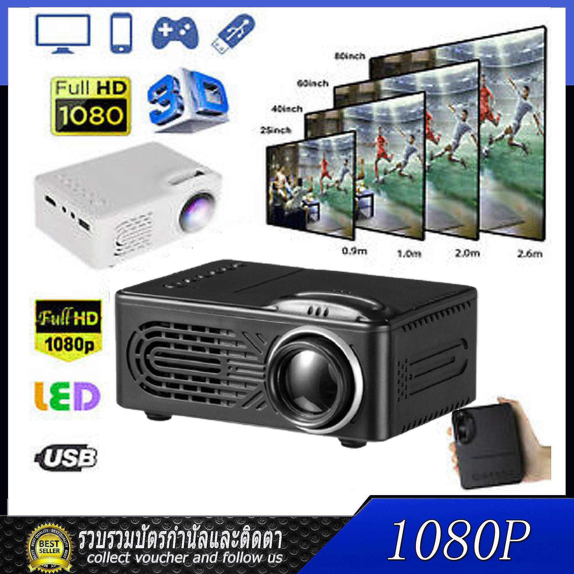[Free shipping+Ready stock]MINI LED Projector G08 1920*1080P 3000 Lumens Android WIFI Projector สำหรับรองรับโทรศัพท์ 4K 3D Home Video Beamer Projector