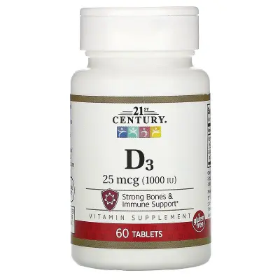 Vitamin D3 25 mcg (1000 IU) (60 Tablets) - 21st Century วิตามินดี 3