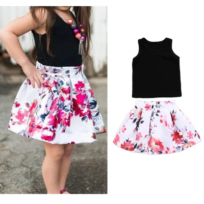 Baby Kids Sleeveless Tops Skirt Outfits Clothes Children Girls Clothes