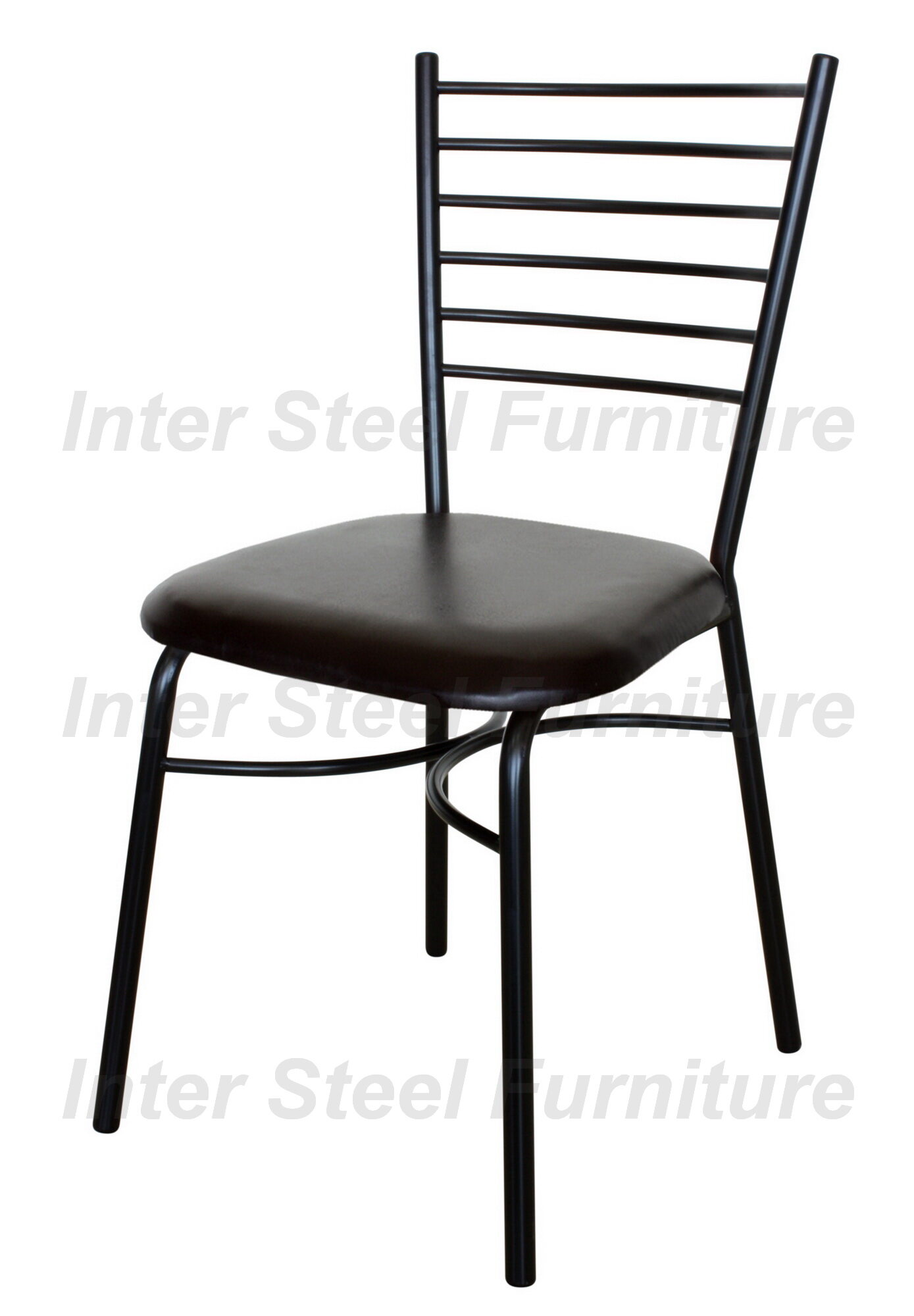 Inter Steel เก้าอี้เหล็ก มีพนักพิง รุ่น CH333# โครงเหล็กสีดำ - เบาะสีดำ Dining chair Black steel frame pvc leather seat