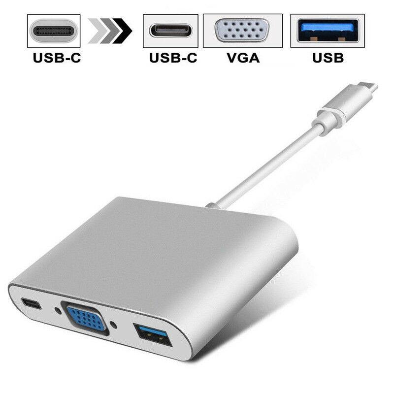 USB Type C to VGA Adapter Multiport USB3.0 Hub Type-C Female with Charging & Video Converter for Apple MacBook, ChromeBook Pixel Projector TV and More Type-c Devices