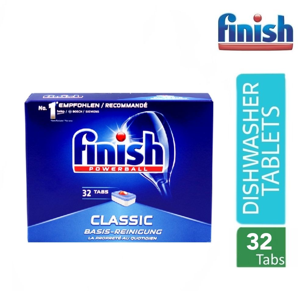 Finish ฟินิช powerball classic ผลิตภัณฑ์​ล้างจาน​ชนิด​ก้อน​ สำหรับ​เครื่องล้างจาน dishwasher 32 tabs