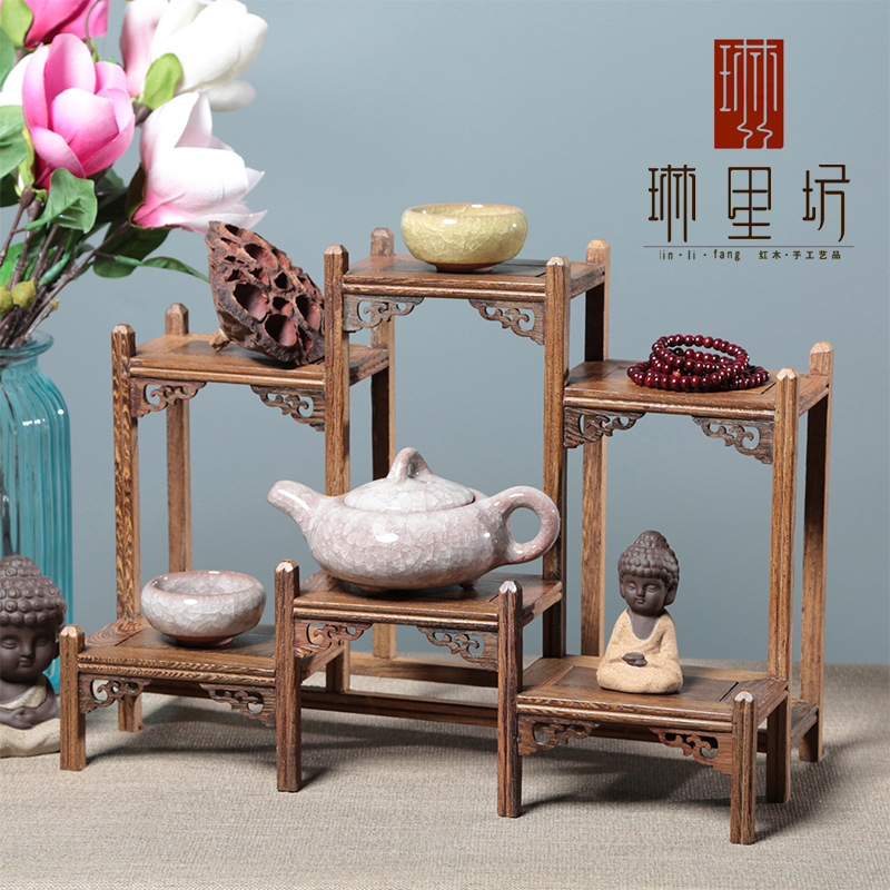 ปีกไก่ไม้ชั้นวางโบราณงานฝีมือไม้หลายสมบัติศาลา Wenwan ยืนแสดงไม้การศึกษาโต๊ะกาแฟเครื่องประดับไม้เนื้อแข็ง