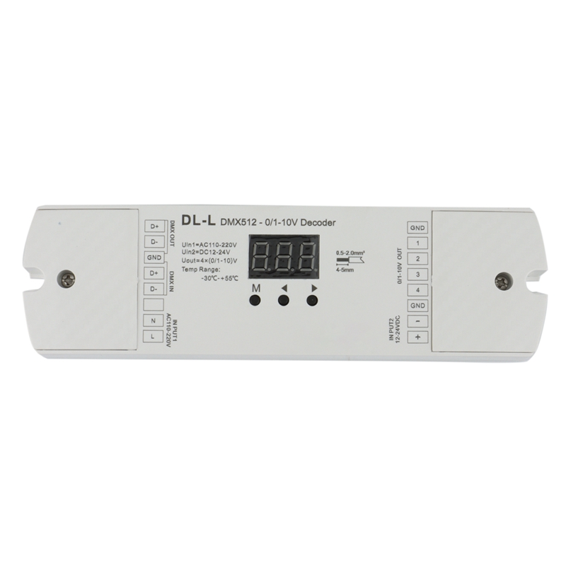 4 Channel DMX512 to 1-10V / 0-10V Converter, DC 12V-24V Input, 4CH DMX RDM Numeric Display Signal Transformer DL-L