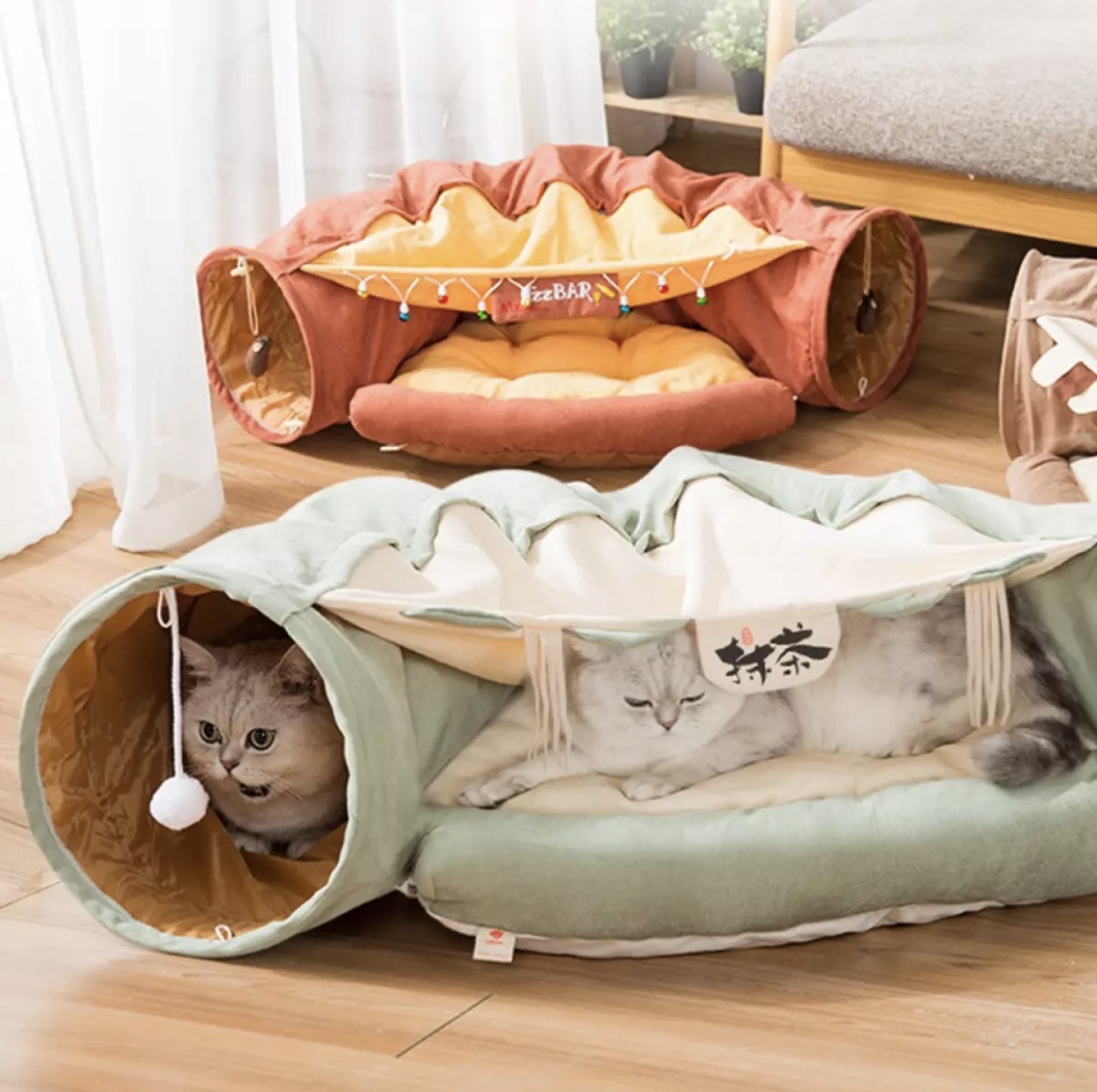 Pet🐶 【พร้อมส่ง】อุโมงค์แมว ผ้าเนื้อนิ่ม พร้อมที่นอน ที่นอนแมว ของเล่นแมว ของเล่นแมว