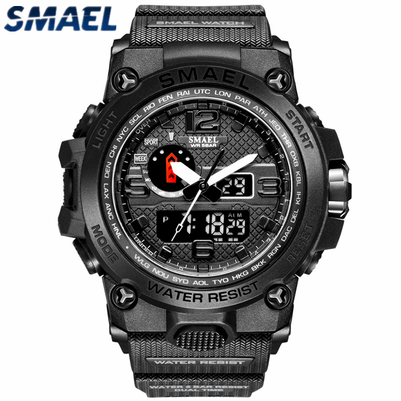 SMAEL แบรนด์นาฬิกาสปอร์ตผู้ชายแฟชั่นอะนาล็อกควอตซ์นำนาฬิกาดิจิตอลนาฬิกาอิเล็กทรอนิกส์ชายนาฬิกากันน้ำ - นานาชาติ