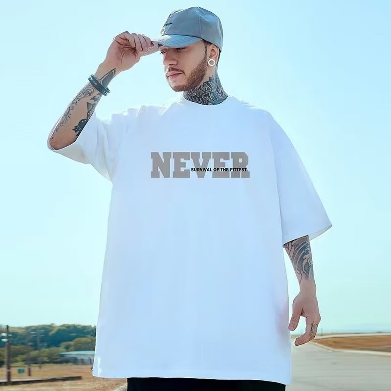 Áo thun cotton nam nữ NEVER, Form oversize, Cotton 100%, Tặng kèm nón kết