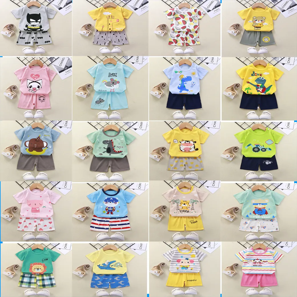 พร้อมส่งจากไทย เสื้อผ้าเด็ก เซ็ต2ชิ้น  ชุดเด็กแขนสั้น เสื้อยืดคอกลม+กางเกงขาสั้น เสื้อผ้าเด็กผู้ชาย เด็กผู้หญิง ชุดนอนเด็ก