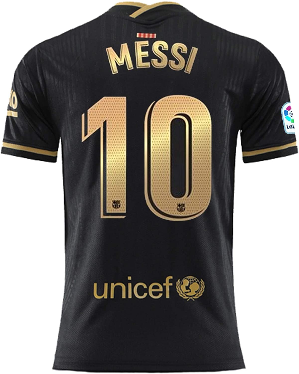 Domjurtd Messi #10 Away 2020/2021 New Season Men's Barcelona Black/Gold Soccer T-Shirts Jersey