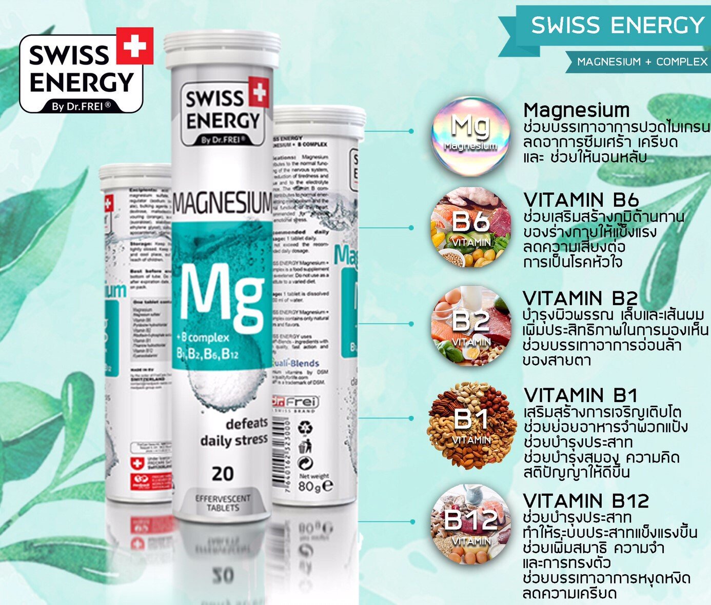 โปรโมชั่น Swiss Energy Magnesium + B complex วิตามินเม็ดฟู่แมกนีเซียม