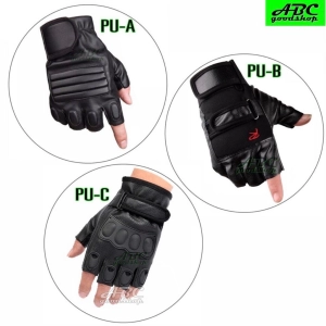 สินค้า ABC ถุงมือหนัง ครึ่งนิ้ว กันกระแทก มีการ์ดป้องกันหลังมือ ถุงมือมอเตอร์ไซค์ ยิงปืน Tactical Gloves ฟรีไซส์ ใส่ได้ทั้งชายและหญิง (สีดำ)