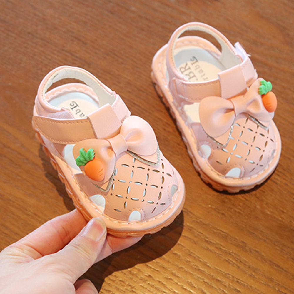 ZHUJI สีชมพูสีขาวทารกแรกเกิดนุ่มด้านล่างเสียง Hollow Out Anti-Slip รองเท้าแตะเด็กฤดูร้อนเด็กรองเท้าเด็กรองเท้าแตะเด็กวัยหัดเดินรองเท้า