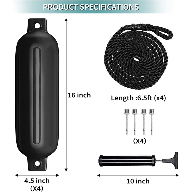 Boat Fenders 4 Pack 4.5x16 Inch Inflatable Ribbed Marine Boat Fender