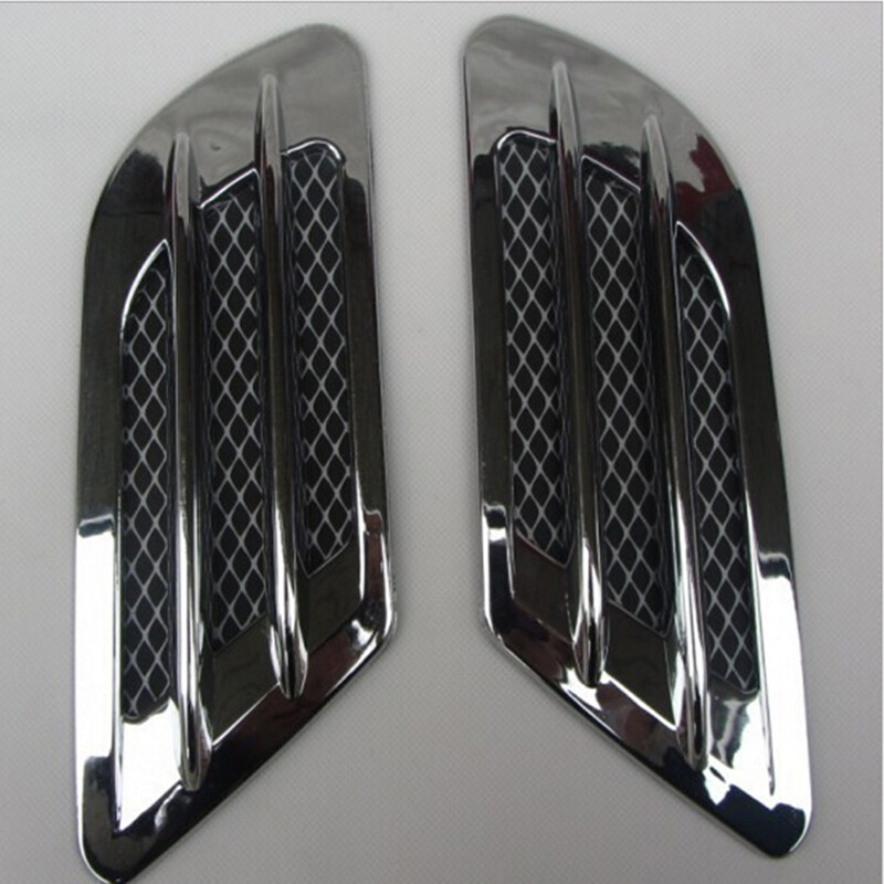 2Pcs Auto Car Decor Side Air Flow Vent Fender Cover Intake Grille Sticker Silver