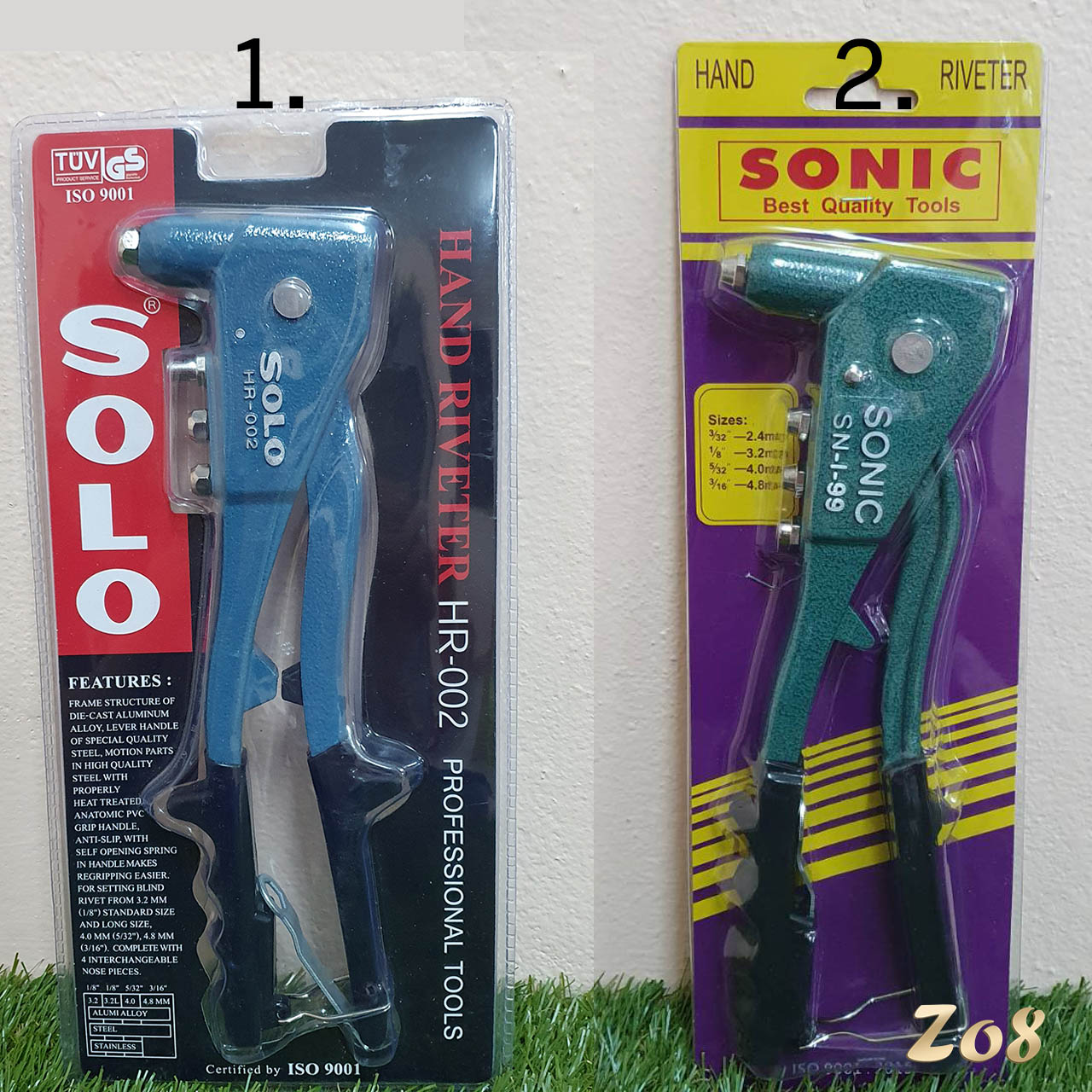 ปืนยิงรีเวท คีมย้ำรีเวท เครื่องยิงรีเวท พร้อมหัว 4 ขนาด SOLO กับ SONIC (HAND RIVETER)