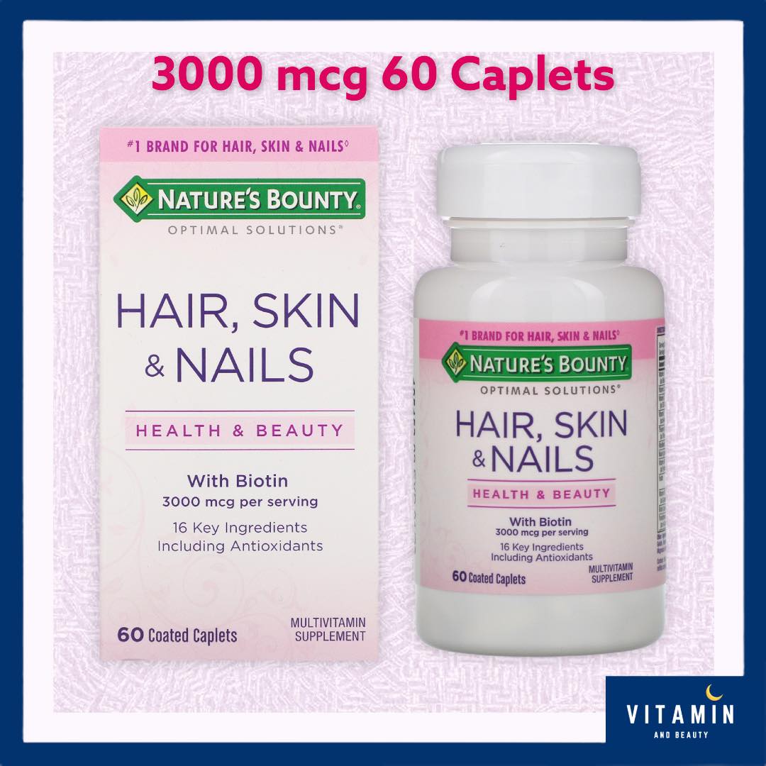 ผิวผมเล็บ Nature's Bounty, Hair, Skin & Nails with Biotin, 3000 mcg, 60 Coated Caplets