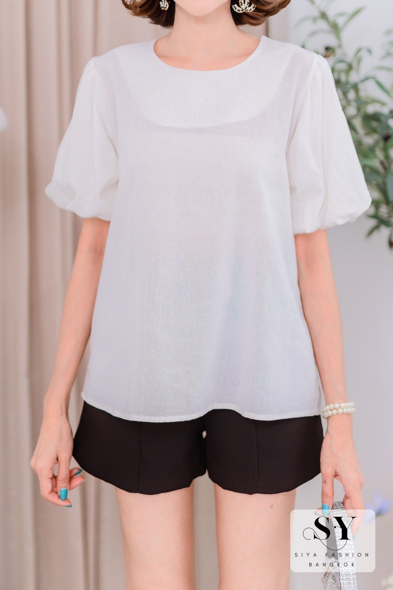 SIYA B09 เสื้อเบลาส์ ลินิน(Mอก36-40) เสื้อทำงานหญิง เสื้อทำบุญ เสื้อ ...