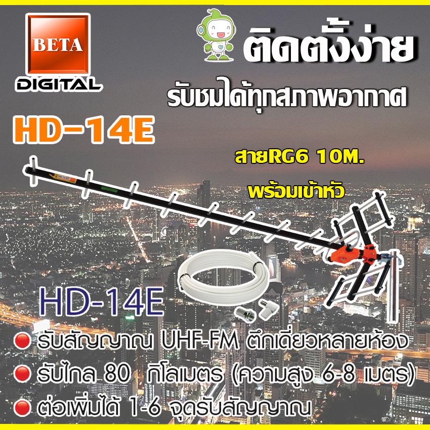 เสาอากาศดิจิตอลทีวี BETA UHF รุ่น HD-14E พร้อมสายRG6 ยาว10เมตร Storetex Shop