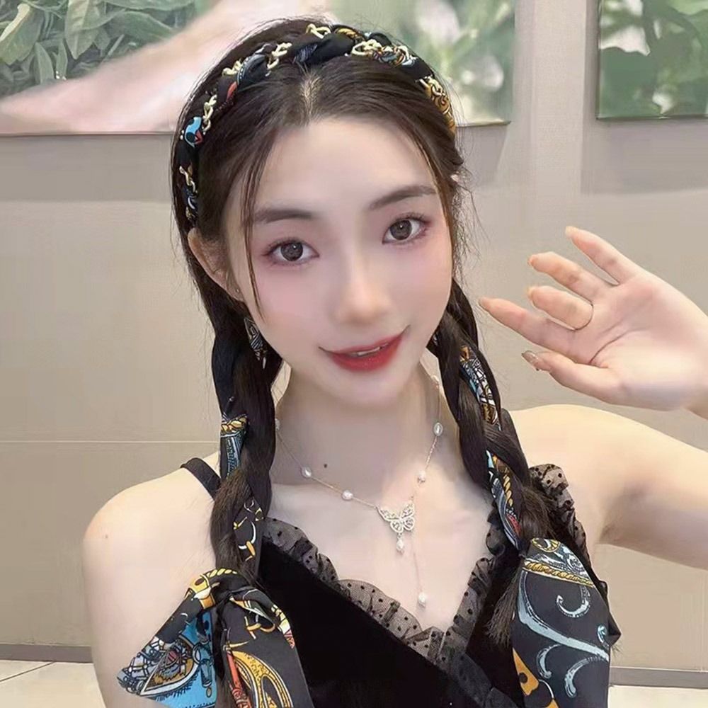 WCYC Nữ Cô Gái Kẹo Mùa hè In hoa Bờm Tóc Ruy băng dài Băng đô bện Băng Đô