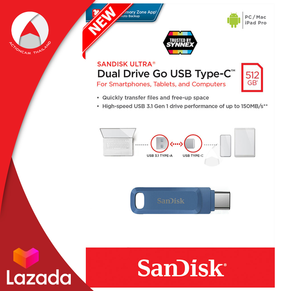 SanDisk Ultra Dual Drive Go 512GB USB 3.1 Gen1 Flash Drive Type-C Speed  150mb/s (SDDDC3-512G-G46NB) สีน้ำเงิน Navy Blue  สำหรับโอนข้อมูลโทรศัพท์มือถือกับคอมพิวเตอร์ ประกัน Synnex 5ปี | Lazada.co.th