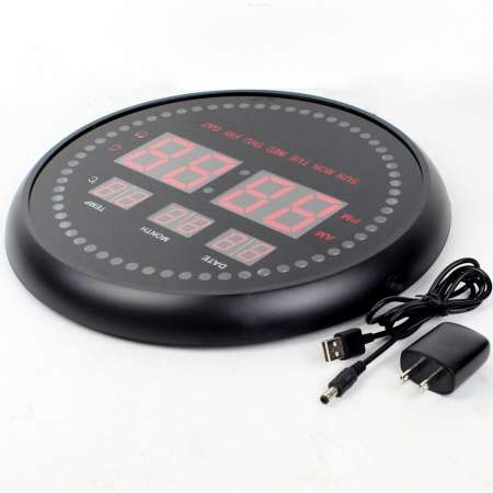 Telecorsa นาฬิกาดิจิตอล LED 10 นิ้ว ทรงกลม มีไฟแสดงบอกเวลา รุ่น RoundDigitalRed-02e-Song