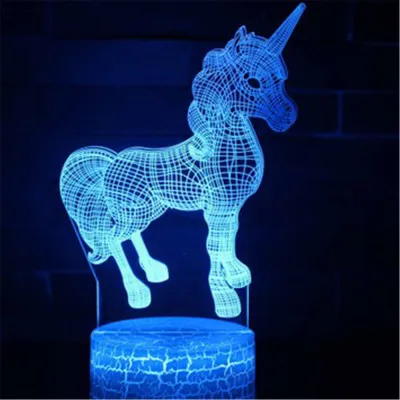 Unicorn Led Night Light Desk Light 16 Colors Changing Wooden Base 3D Optical Illusion Lamp For Bedroom Decor Children Gifts