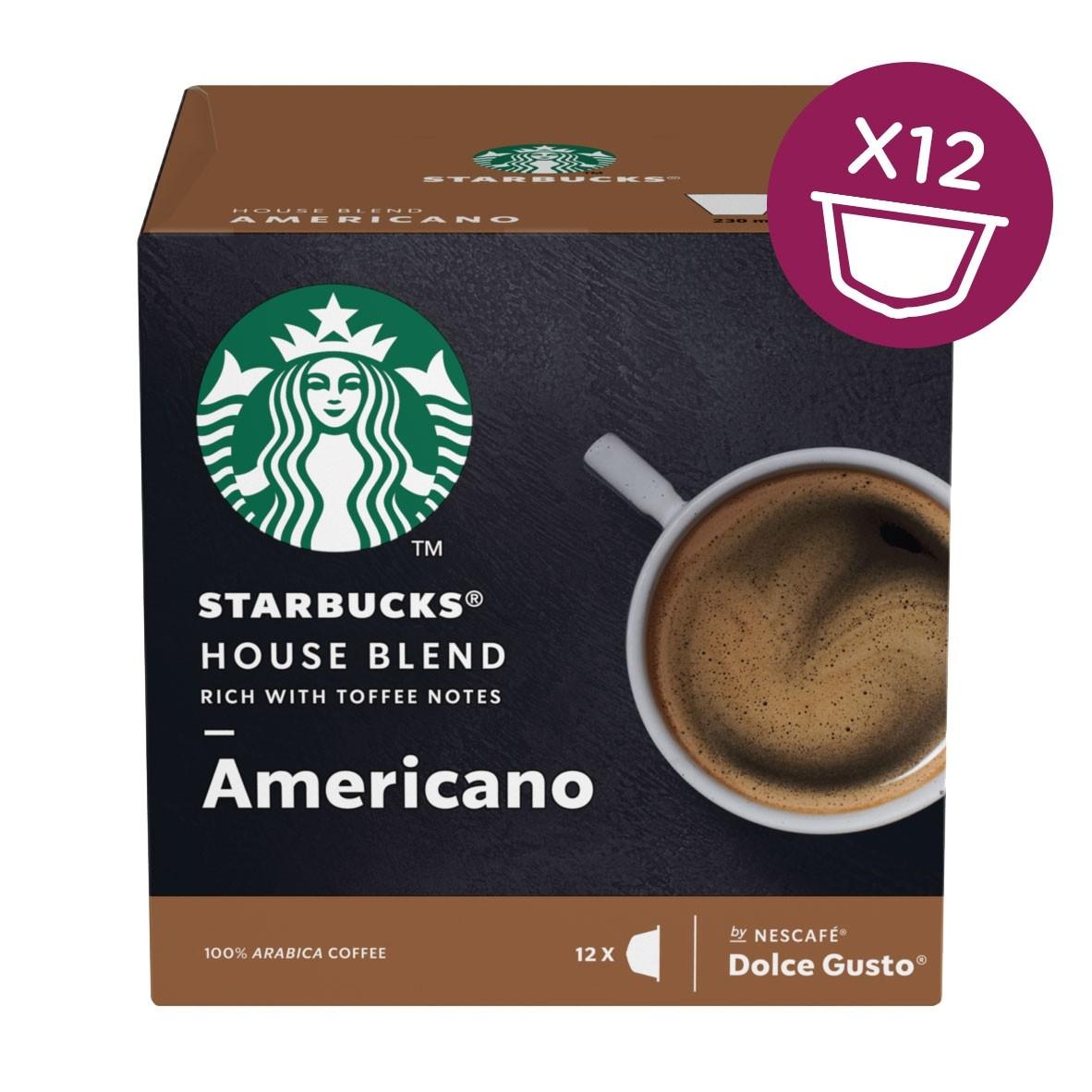 Starbucks House Blend Americano Roast Coffee Pod by Dolce Gusto (UK Imported) สตาร์บัค เฮาส์เบลนด์ อเมริกาโน่ กาแฟคั่วบด 8.5g. x 12capsules