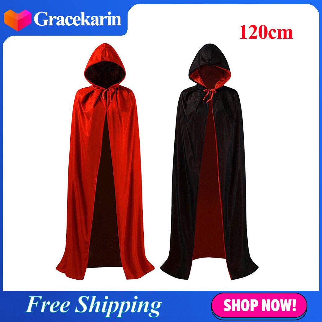 ❥Gracekarin Online Adult Long Cape Hood Masquerade Halloween Costume Dress Smock Hooded Cloak (120/150/ 170 cm Optional)