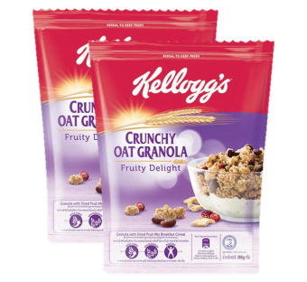 Kellogg'S Crunchy Oat Granola Fruity Delight เคลล็อกส์ ซีเรียล ธัญพืช กราโนล่า ผสมผลไม้อบแห้ง 380g. (2แพค)