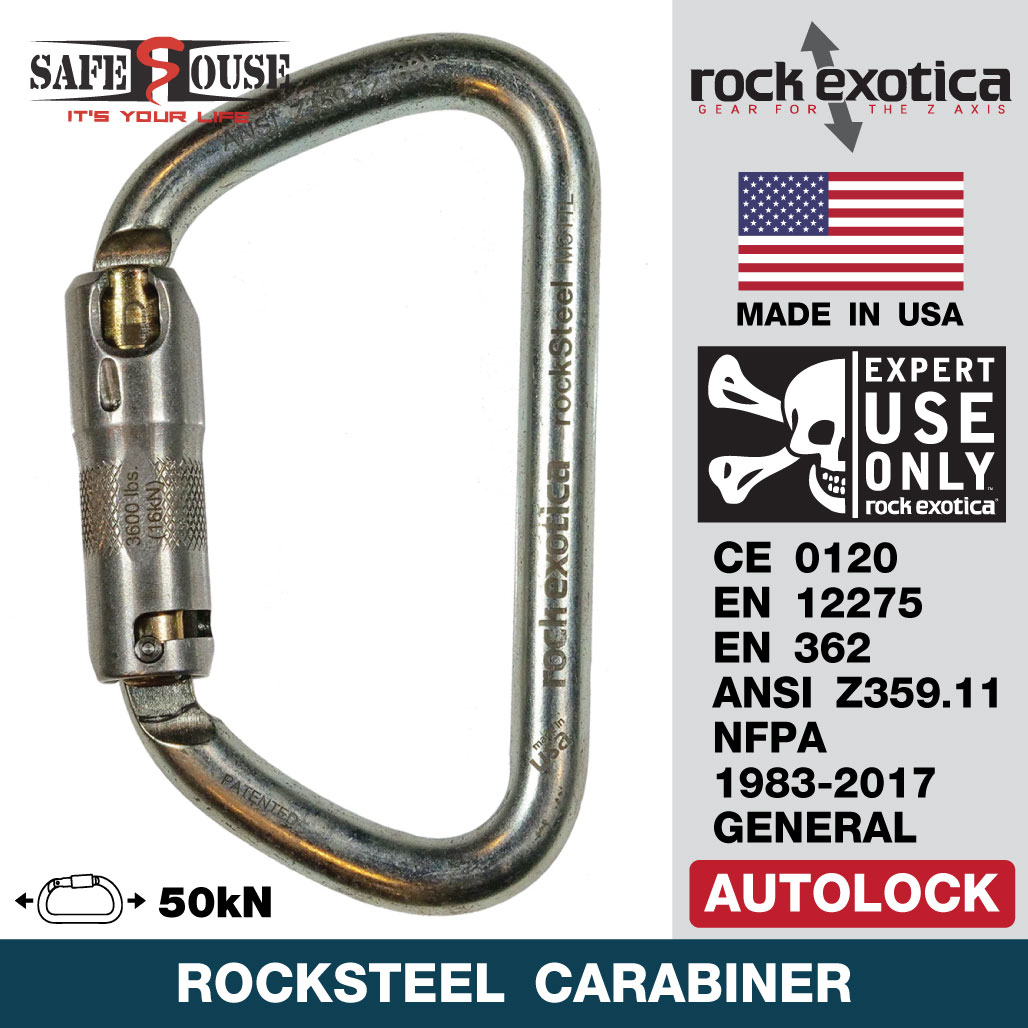 คาราบิเนอร์เหล็ก ปากเปิดชนิดล็อคอัตโนมัติ รุ่น rockSteel Auto-Lock Carabiner คาราบิเนอร์จากแบรนด์ Rock Exotica