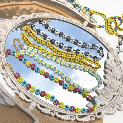 Kpop Bohemian Handmade Rainbow Beads Choker Necklace Boho Candy Color Bead Satellite Necklace Women Fashion Jewelry