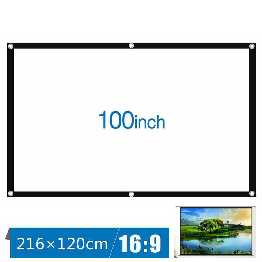 100/120 นิ้วพับโปรเจคเตอร์แบบพกพาสีขาวผ้าวัสดุ LED Projector โฮมเธียเตอร์โรงภาพยนตร์กลางแจ้งสีขาวผ้าม่าน projector screen Simpler