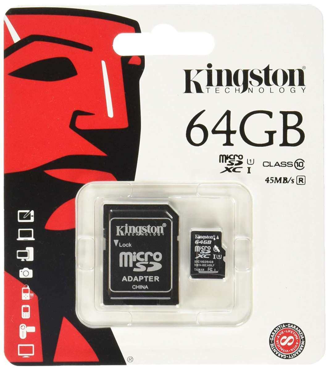 (ของแท้) Kingston เมมโมรี่การ์ด 64GB SDHC/SDXC Class 10 UHS-I Micro SD Card with Adapter
