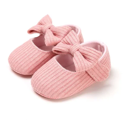 Cute Bows Baby Girl Shoes Knitted Cotton Soft Bottom Non-Slip Newborn Shoes Infant Toddler First Walkers