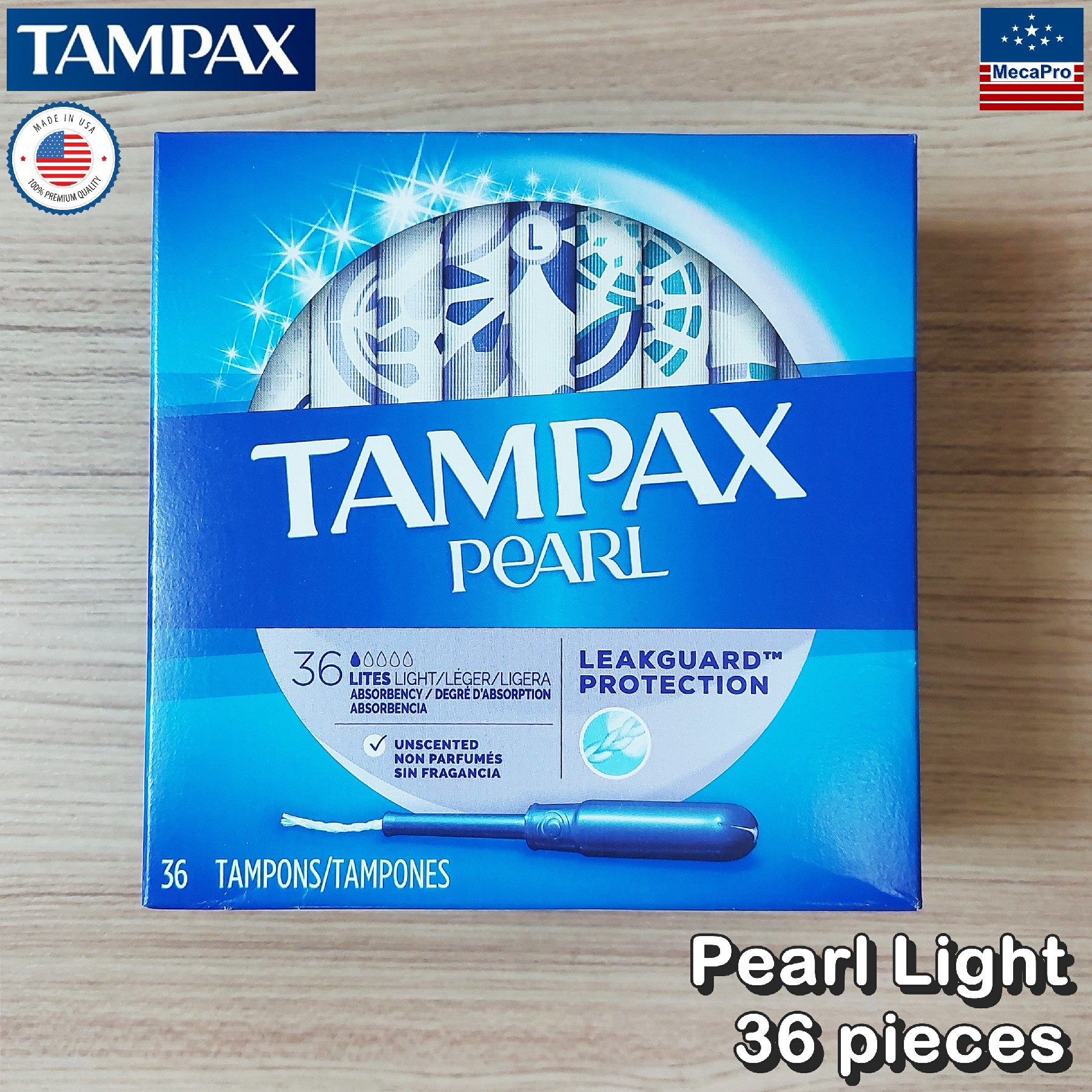 Tampax® Pearl Light Plastic Tampons Unscented 36 pieces ผ้าอนามัยแบบสอด 36 ชิ้น เหมาะกับวันมาน้อย สูตรไร้กลิ่น