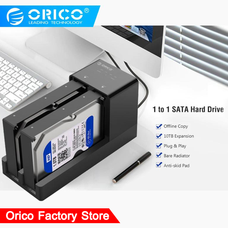 ORICO 6528US3-C โอริโก้ ด๊อกกิ้ง HDD Docking เชื่อมต่อฮาร์ดดิสก์ ใช้สำหรับคอมพิวเตอร์ สำหรับ HDD/SSD ขนาด 2.5 -3.5 SATA HDD Enclosure Docking Station Offline Clone Super Speed USB 3.0 Hard Drive Support 10TB 2 Bay (Not Including Hard Drive) black
