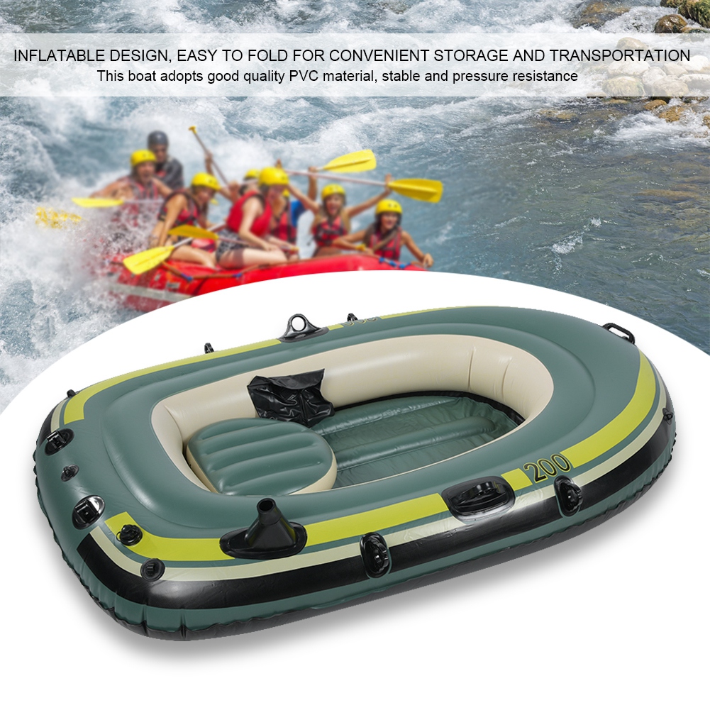 Green PVC Inflatable Two Person Rowing Air Boat Fishing Drifting Diving ...