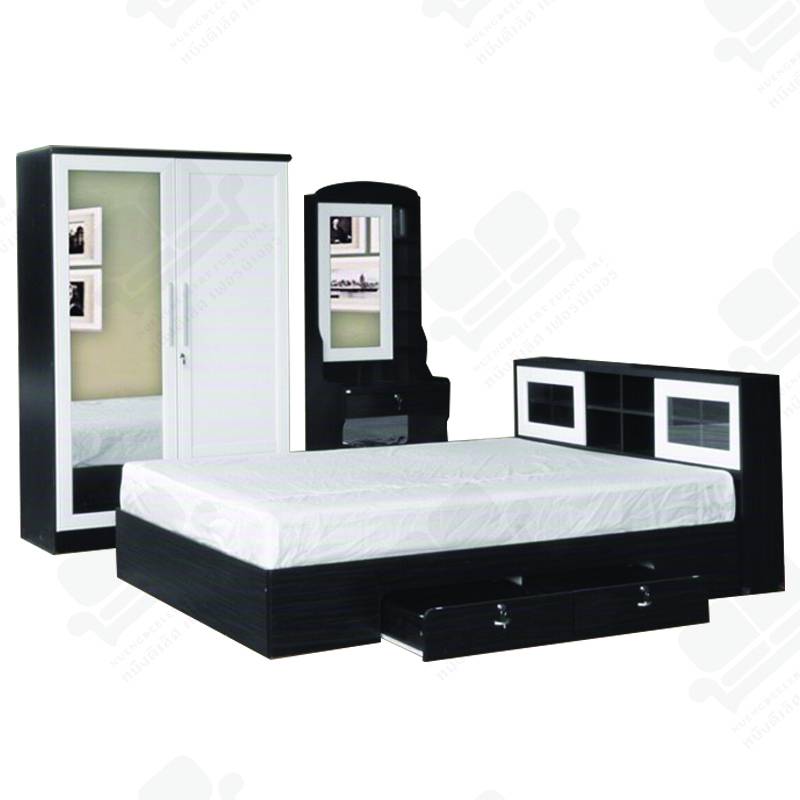 1deelert ชุดห้องนอน 3.5-5-6ฟุต รุ่น SIMPLE(เตียง+ตู้เสื้อผ้า120cm.+โต๊ะแป้ง60cm.+ที่นอนสปริง)  สีโอ๊ค-ขาว
