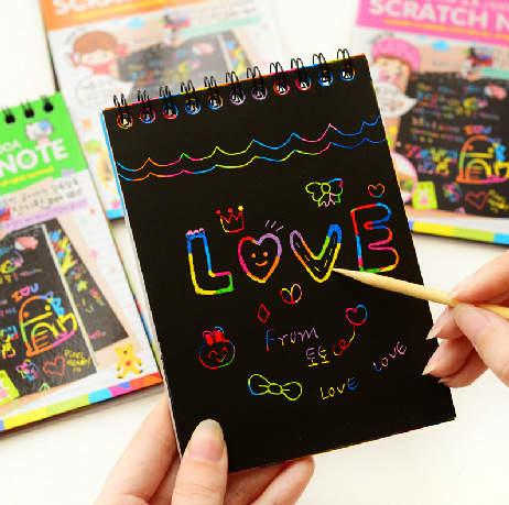 Creative Magic Drawing Book Diy Scratch Notebook Black Cardboard Novelty For Kids Stationery School Supplies -HE DAO