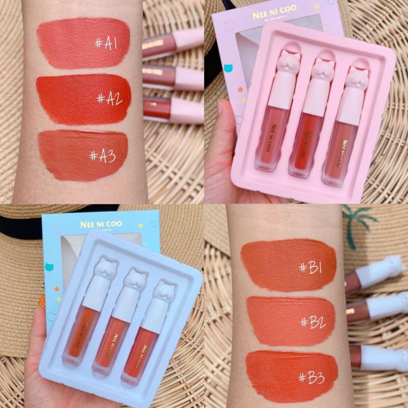 NEE CARA MEOW MATTE LIP GLAZE SET (NC08) : NEECARA เซตลิปกลอส นีคารา 3 ชิ้น