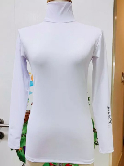 เสื้อบอดี้ฟิตกันแดด(คอเต่า) สีพื้น สำหรับผู้หญิง ยี่ห้อ MAXY GOLF (รหัส P-0001 สีขาวด้านสกรีนเทา)