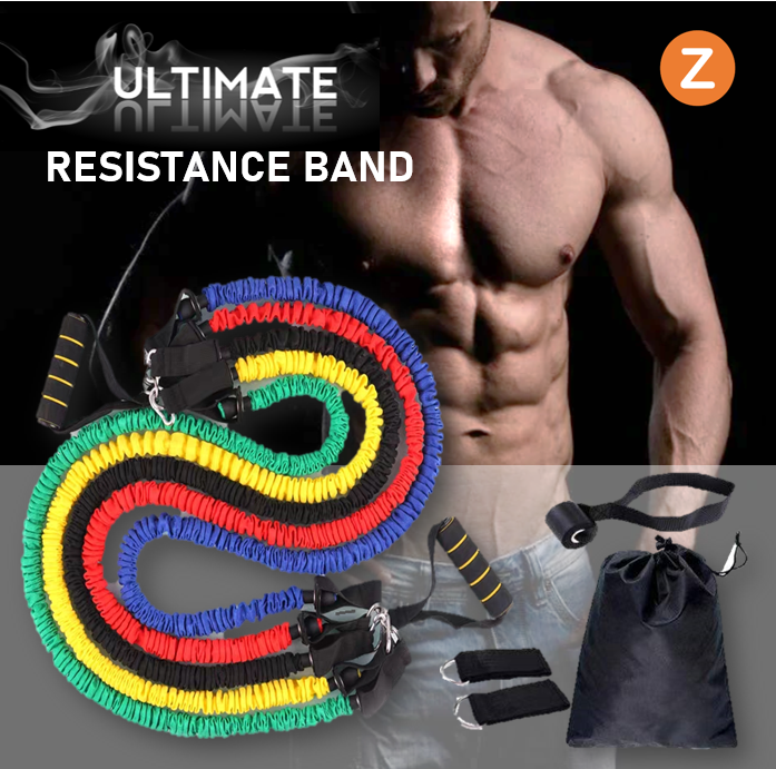 Zanlaza ยางยืดออกกำลังกาย หุ้มไนลอน แรงต้าน 5 ระดับ (Ultimate Set)  Resistance Band Multi Layer Nylon Latex Tube  ยางยืดหูจับ สายแรงต้าน ยางยืด ออกกำลังกาย